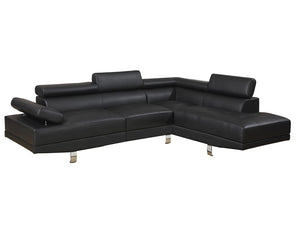 English Elm Black Faux Leather Sectional Sofa Set with Adjustable Headrests, Right Chaise & Left Sofa, Modern65" HS00F7310-ID-AHD