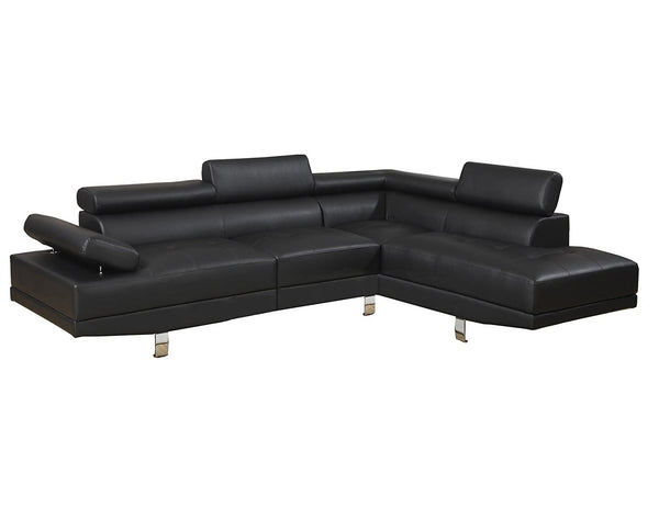 English Elm Black Faux Leather Sectional Sofa Set with Adjustable Headrests, Right Chaise & Left Sofa, Modern65" HS00F7310-ID-AHD