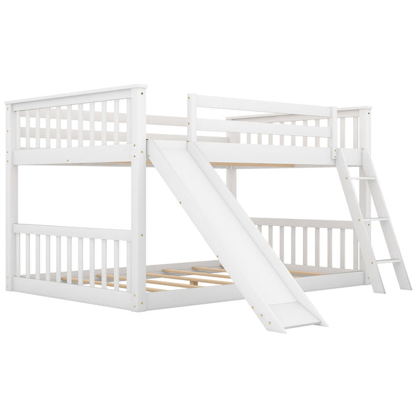English Elm Full Over Full Bunk Bed With Convertible Slide & Reversible Ladder - Modern White Design & Safety Features GX000708AAK-1