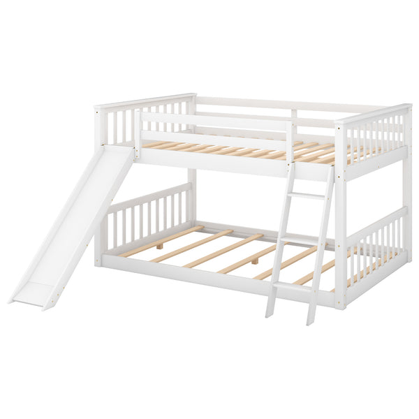 English Elm Full Over Full Bunk Bed With Convertible Slide & Reversible Ladder - Modern White Design & Safety Features GX000708AAK-1