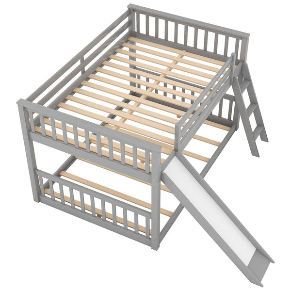 English Elm Full Bunk Bed With Reversible Slide & Ladder In Modern Gray - Space-Saving Design For Fun Spaces GX000708AAE-1