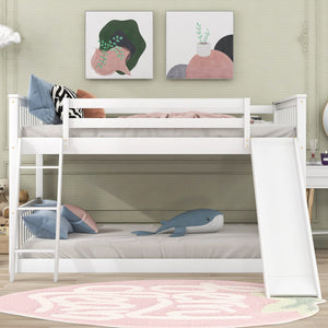 English Elm Full Over Full Bunk Bed With Convertible Slide & Reversible Ladder - Modern White Design & Safety Features GX000708AAK-1