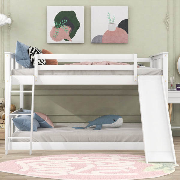 English Elm Full Over Full Bunk Bed With Convertible Slide & Reversible Ladder - Modern White Design & Safety Features GX000708AAK-1
