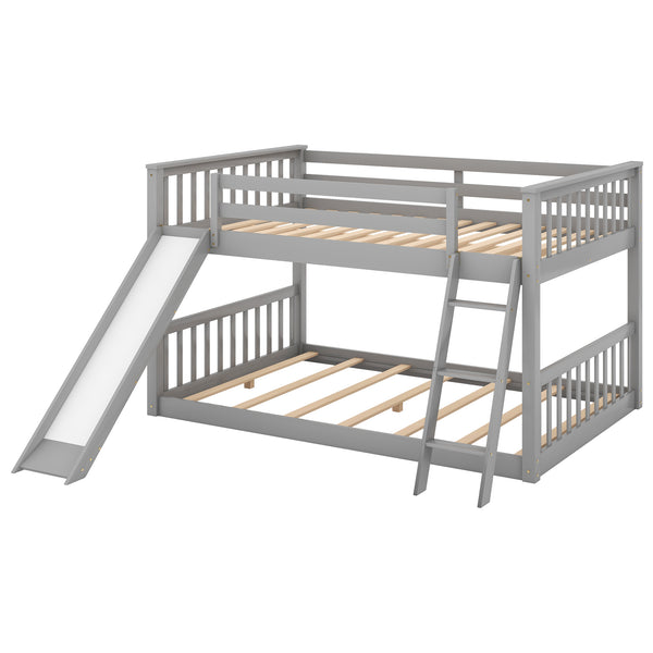 English Elm Full Bunk Bed With Reversible Slide & Ladder In Modern Gray - Space-Saving Design For Fun Spaces GX000708AAE-1