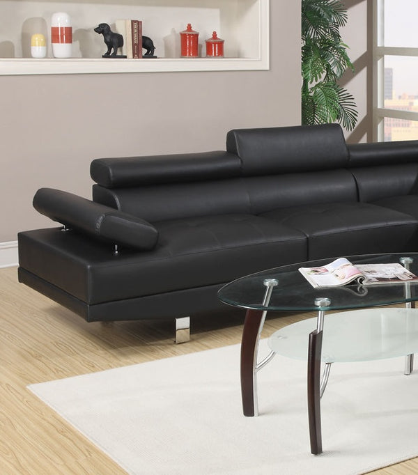 English Elm Black Faux Leather Sectional Sofa Set with Adjustable Headrests, Right Chaise & Left Sofa, Modern65" HS00F7310-ID-AHD
