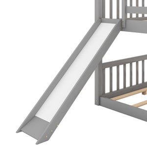 English Elm Full Bunk Bed With Reversible Slide & Ladder In Modern Gray - Space-Saving Design For Fun Spaces GX000708AAE-1
