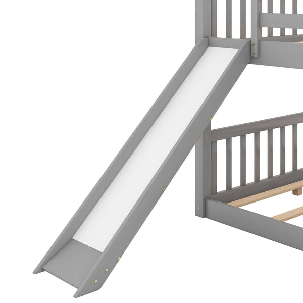 English Elm Full Bunk Bed With Reversible Slide & Ladder In Modern Gray - Space-Saving Design For Fun Spaces GX000708AAE-1