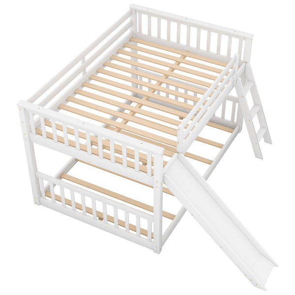 English Elm Full Over Full Bunk Bed With Convertible Slide & Reversible Ladder - Modern White Design & Safety Features GX000708AAK-1