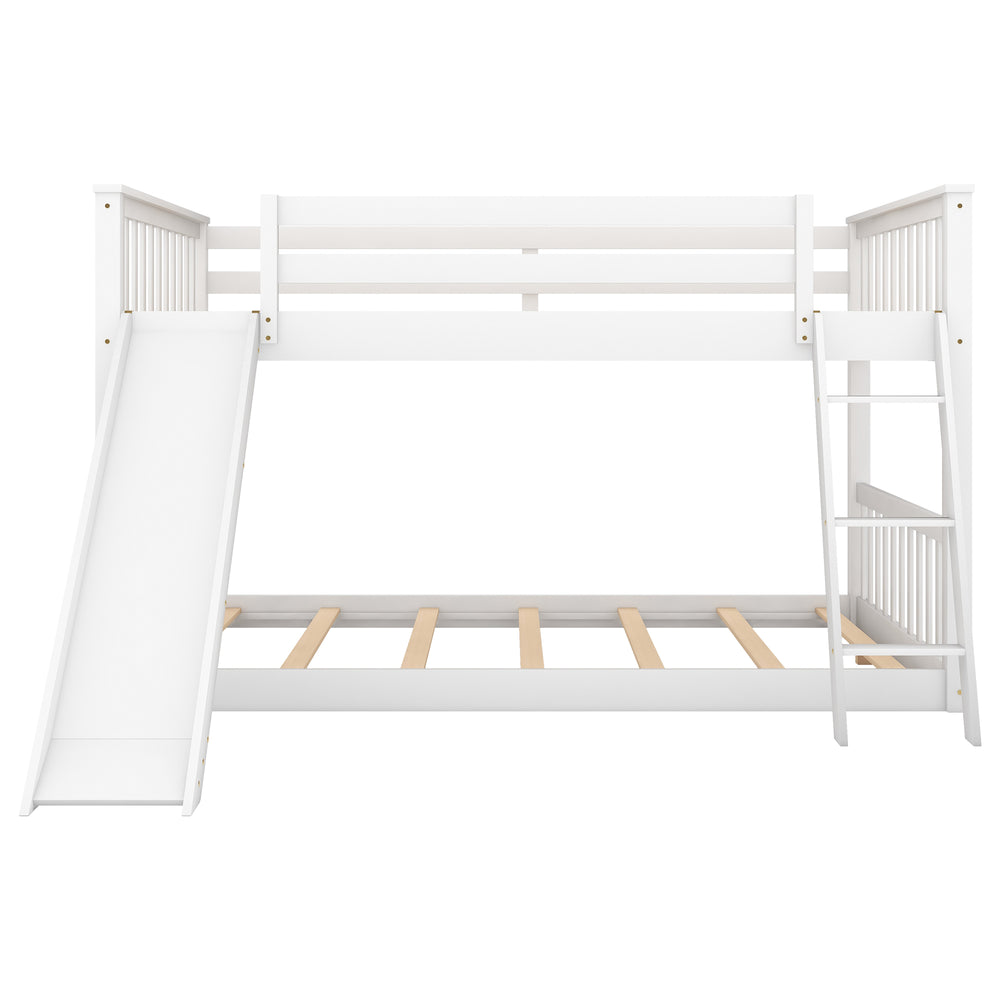 English Elm Full Over Full Bunk Bed With Convertible Slide & Reversible Ladder - Modern White Design & Safety Features GX000708AAK-1