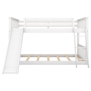 English Elm Full Over Full Bunk Bed With Convertible Slide & Reversible Ladder - Modern White Design & Safety Features GX000708AAK-1