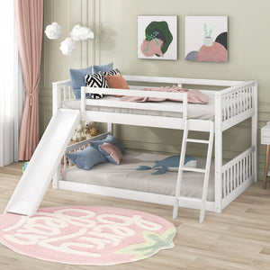 English Elm Full Over Full Bunk Bed With Convertible Slide & Reversible Ladder - Modern White Design & Safety Features GX000708AAK-1