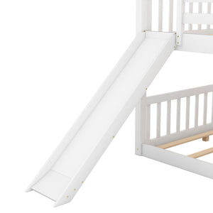 English Elm Full Over Full Bunk Bed With Convertible Slide & Reversible Ladder - Modern White Design & Safety Features GX000708AAK-1