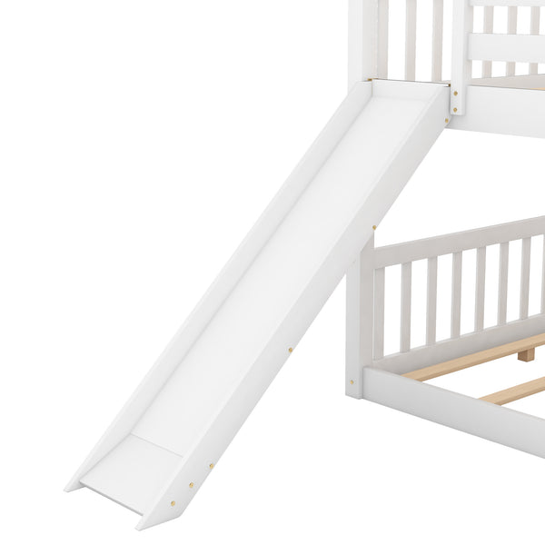English Elm Full Over Full Bunk Bed With Convertible Slide & Reversible Ladder - Modern White Design & Safety Features GX000708AAK-1