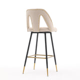 English Elm ,Akoya Collection Modern | Contemporary Velvet Upholstered Connor 28" Bar Stool & Counter Stools With Nailheads and Gold Tipped Black Metal Legs,Set Of 2 (Beige)