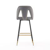 English Elm ,Akoya Collection Modern | Contemporary Velvet Upholstered Connor 28" Bar Stool & Counter Stools With Nailheads and Gold Tipped Black Metal Legs,Set Of 2 (Gray)