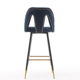 English Elm ,Akoya Collection Modern | Contemporary Velvet Upholstered Connor 28" Bar Stool & Counter Stools With Nailheads and Gold Tipped Black Metal Legs,Set Of 2 (Blue)