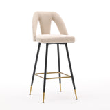 English Elm ,Akoya Collection Modern | Contemporary Velvet Upholstered Connor 28" Bar Stool & Counter Stools With Nailheads and Gold Tipped Black Metal Legs,Set Of 2 (Beige)