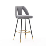 English Elm ,Akoya Collection Modern | Contemporary Velvet Upholstered Connor 28" Bar Stool & Counter Stools With Nailheads and Gold Tipped Black Metal Legs,Set Of 2 (Gray)