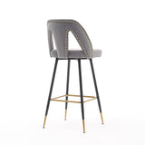 English Elm ,Akoya Collection Modern | Contemporary Velvet Upholstered Connor 28" Bar Stool & Counter Stools With Nailheads and Gold Tipped Black Metal Legs,Set Of 2 (Gray)