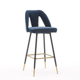 English Elm ,Akoya Collection Modern | Contemporary Velvet Upholstered Connor 28" Bar Stool & Counter Stools With Nailheads and Gold Tipped Black Metal Legs,Set Of 2 (Blue)