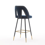 English Elm ,Akoya Collection Modern | Contemporary Velvet Upholstered Connor 28" Bar Stool & Counter Stools With Nailheads and Gold Tipped Black Metal Legs,Set Of 2 (Blue)