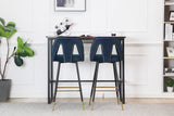 English Elm ,Akoya Collection Modern | Contemporary Velvet Upholstered Connor 28" Bar Stool & Counter Stools With Nailheads and Gold Tipped Black Metal Legs,Set Of 2 (Blue)