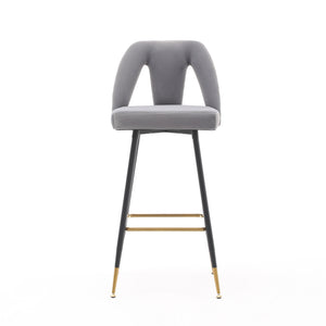 English Elm ,Akoya Collection Modern | Contemporary Velvet Upholstered Connor 28" Bar Stool & Counter Stools With Nailheads and Gold Tipped Black Metal Legs,Set Of 2 (Gray)