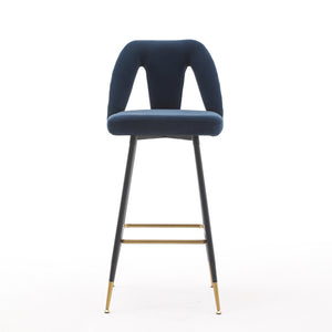 English Elm ,Akoya Collection Modern | Contemporary Velvet Upholstered Connor 28" Bar Stool & Counter Stools With Nailheads and Gold Tipped Black Metal Legs,Set Of 2 (Blue)