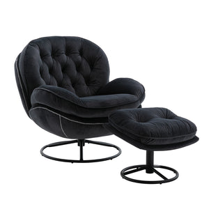 English Elm Accent Chair With Ottoman - Modern Black Velvet Swivel Seat For Living Room Comfort And Style W676P232282