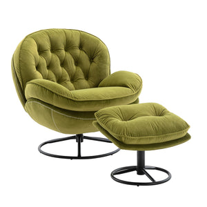English Elm Accent Chair With Ottoman - Plush Fruit Green Velvet Swivel Lounge Chair For Modern Living Rooms W676P232280