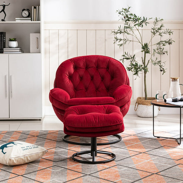 English Elm Accent Chair With Ottoman - Elegant Dark Red Velvet Tv Chair For Living Room & Cozy Spaces W676P232277
