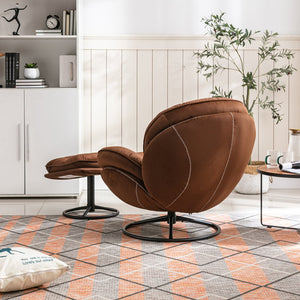 English Elm Accent Chair With Ottoman - Stylish Brown Velvet Living Room Chair, Swivel Base, Modern Design W676P232279