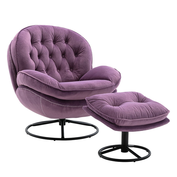 English Elm Accent Chair With Ottoman - Purple Velvet Living Room Chair For Cozy Comfort & Modern Style W676P232278