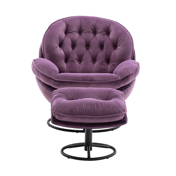 English Elm Accent Chair With Ottoman - Purple Velvet Living Room Chair For Cozy Comfort & Modern Style W676P232278