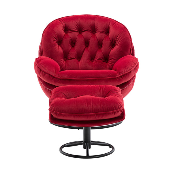 English Elm Accent Chair With Ottoman - Elegant Dark Red Velvet Tv Chair For Living Room & Cozy Spaces W676P232277