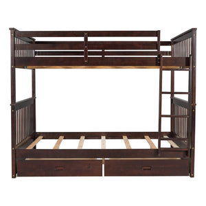English Elm Full-over-full Bunk Bed with Dual Storage Drawers Solid Pine Kids Shared Bedroom Espresso LT000365AAP-1