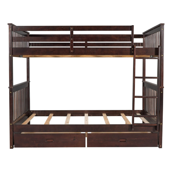 English Elm Full-over-full Bunk Bed with Dual Storage Drawers Solid Pine Kids Shared Bedroom Espresso LT000365AAP-1