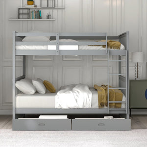 English Elm Full-over-full Bunk Bed with Dual Storage Drawers Solid Pine Kids Shared Bedroom Gray LT000365AAE-1