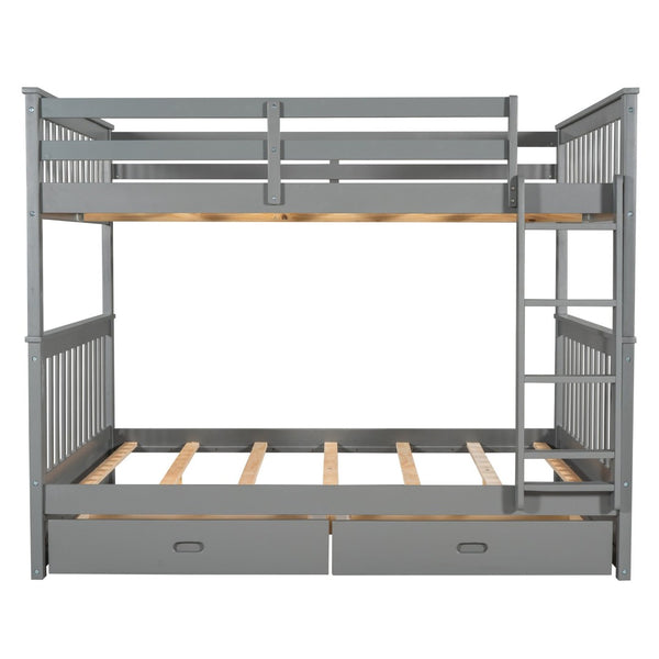 English Elm Full-over-full Bunk Bed with Dual Storage Drawers Solid Pine Kids Shared Bedroom Gray LT000365AAE-1