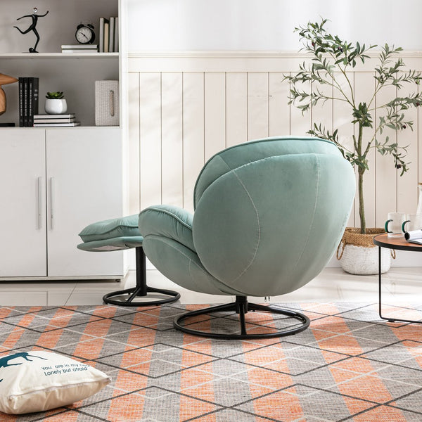 English Elm Accent Chair With Ottoman - Stylish Teal Velvet Swivel Design For Living Room Comfort & Elegance W676P232281