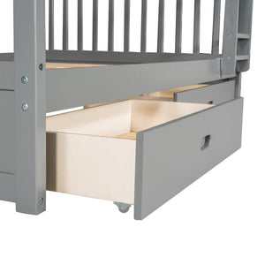 English Elm Full-over-full Bunk Bed with Dual Storage Drawers Solid Pine Kids Shared Bedroom Gray LT000365AAE-1