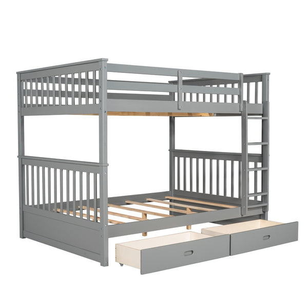 English Elm Full-over-full Bunk Bed with Dual Storage Drawers Solid Pine Kids Shared Bedroom Gray LT000365AAE-1