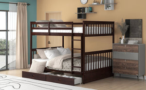 English Elm Full-over-full Bunk Bed with Dual Storage Drawers Solid Pine Kids Shared Bedroom Espresso LT000365AAP-1