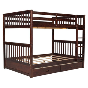 English Elm Full-over-full Bunk Bed with Dual Storage Drawers Solid Pine Kids Shared Bedroom Espresso LT000365AAP-1