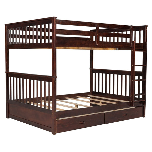 English Elm Full-over-full Bunk Bed with Dual Storage Drawers Solid Pine Kids Shared Bedroom Espresso LT000365AAP-1