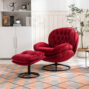 English Elm Accent Chair With Ottoman - Elegant Dark Red Velvet Tv Chair For Living Room & Cozy Spaces W676P232277