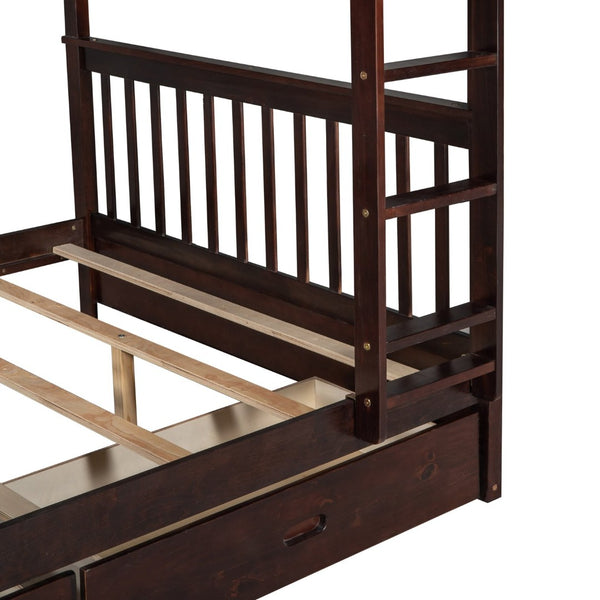 English Elm Full-over-full Bunk Bed with Dual Storage Drawers Solid Pine Kids Shared Bedroom Espresso LT000365AAP-1
