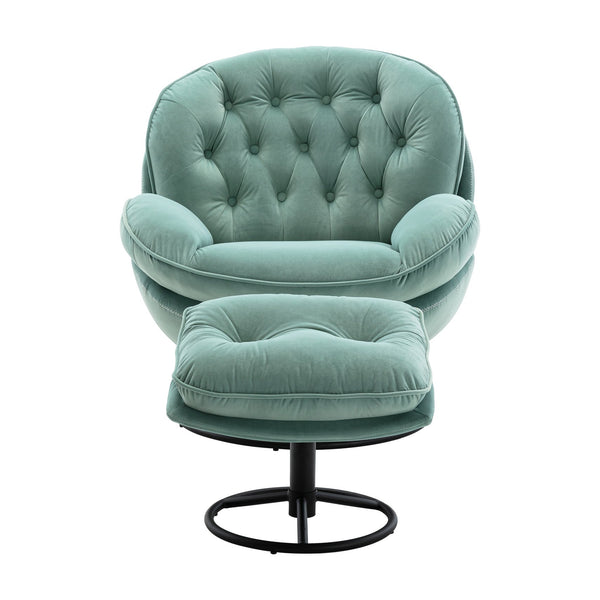 English Elm Accent Chair With Ottoman - Stylish Teal Velvet Swivel Design For Living Room Comfort & Elegance W676P232281