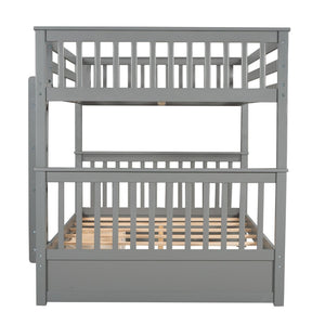 English Elm Full-over-full Bunk Bed with Dual Storage Drawers Solid Pine Kids Shared Bedroom Gray LT000365AAE-1