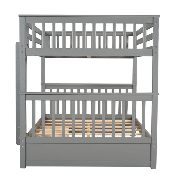 English Elm Full-over-full Bunk Bed with Dual Storage Drawers Solid Pine Kids Shared Bedroom Gray LT000365AAE-1